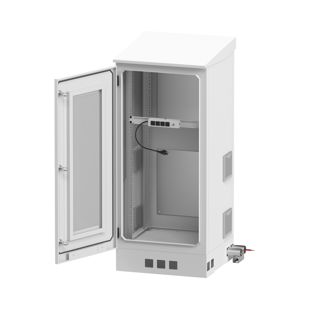 Gabinete de Piso para Exterior con Ventiladores y Termostato con Rack de 19" de 16 U + Espacio para Baterías, Se envía el Gabinete Armado.