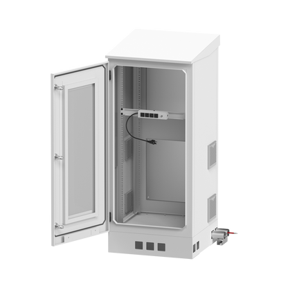 Gabinete de Piso para Exterior con Ventiladores y Termostato con Rack de 19" de 16 U + Espacio para Baterías, Se envía el Gabinete Armado.