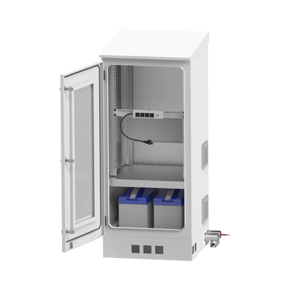 Gabinete de Piso para Exterior con Ventiladores y Termostato con Rack de 19" de 16 U + Espacio para Baterías, Se envía el Gabinete Armado.