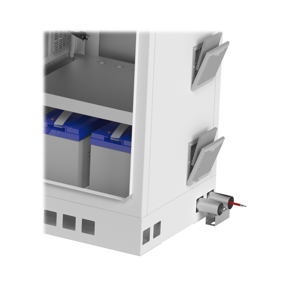 Gabinete de Piso para Exterior con Ventiladores y Termostato con Rack de 19" de 16 U + Espacio para Baterías, Se envía el Gabinete Armado.