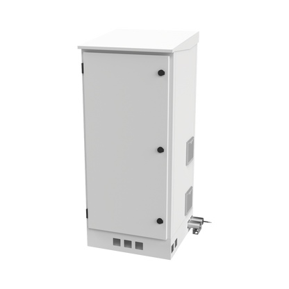 Gabinete de Piso para Exterior con Ventiladores y Termostato con Rack de 19" de 16 U + Espacio para Baterías, Se envía el Gabinete Armado.