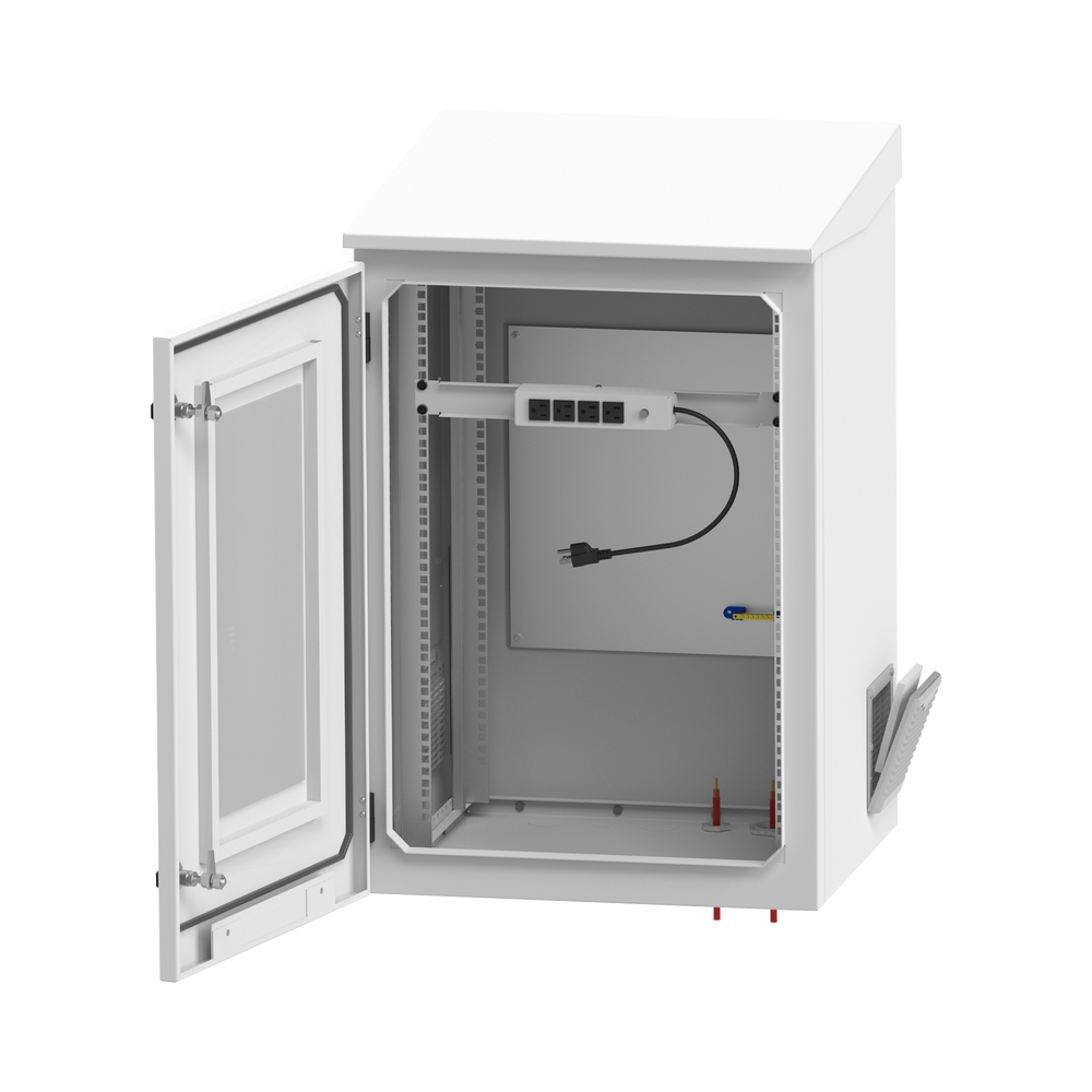 Gabinete de Exterior con Rack de 19" de 16U con Ventiladores y Termostato, Se envía el Gabinete Armado. (Montaje a poste o torre se vende por separado).