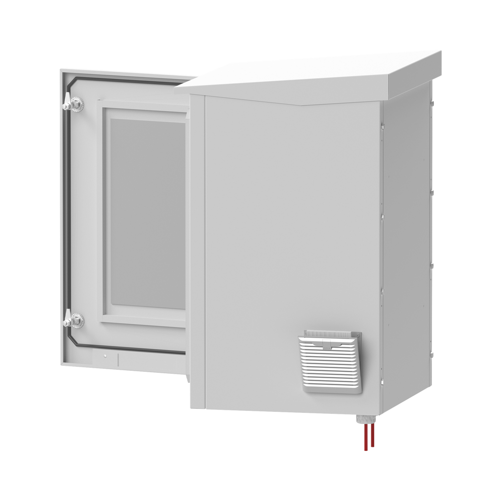Gabinete de Exterior con Rack de 19" de 16U con Ventiladores y Termostato, Se envía el Gabinete Armado. (Montaje a poste o torre se vende por separado).