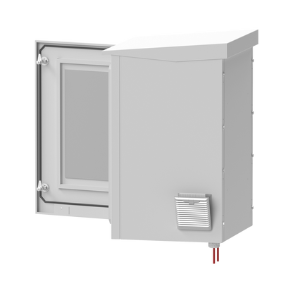 Gabinete de Exterior con Rack de 19" de 16U con Ventiladores y Termostato, Se envía el Gabinete Armado. (Montaje a poste o torre se vende por separado).