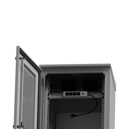 Gabinete de Exterior con Rack de 19" de 24U con Ventiladores y Termostato, Se envía el Gabinete Armado (Montaje a poste o torre se vende por separado).