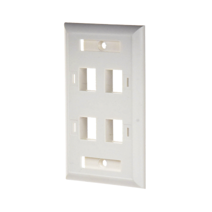 Placa de Pared de 4 Puertos, Keystone, con Espacio para Etiqueta, Color Blanco