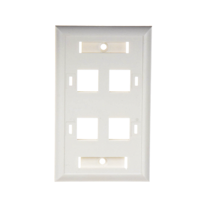 Placa de Pared de 4 Puertos, Keystone, con Espacio para Etiqueta, Color Blanco