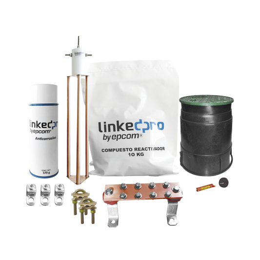 Kit Puesta a Tierra 30A / Electrodo Cobre Electrolítico / Diseño Delta / Filtro Equipotencial / Compuesto 12 kg / Barra Unión + Conectores + Registro