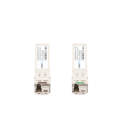 Transceptores Ópticos Industriales Bidireccionales SFP+ (Mini-Gbic) / Monomodo 1270 & 1330 nm / 10 Gbps / 10GBASE / Conector LC/UPC Simplex / DDM / Hasta 10 km / 2 Piezas