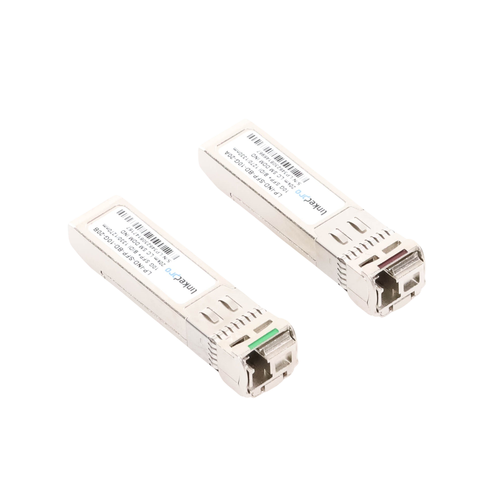Transceptores Ópticos Industriales Bidireccionales SFP+ (Mini-Gbic) / Monomodo 1270 & 1330 nm / 10 Gbps / 10GBASE / Conector LC/UPC Simplex / DDM / Hasta 20 km / 2 Piezas