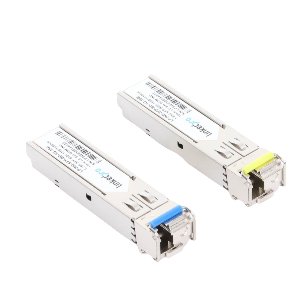 Transceptores Ópticos Industriales Bidireccionales SFP (Mini-Gbic) / Monomodo 1310 & 1550 nm / 1.25 Gbps / 1000BASE-BX / Conector LC/UPC Simplex / DDM / Hasta 10 km / 2 Piezas
