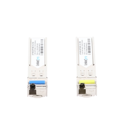 Transceptores Ópticos Industriales Bidireccionales SFP (Mini-Gbic) / Monomodo 1310 & 1550 nm / 1.25 Gbps / 1000BASE-BX / Conector LC/UPC Simplex / DDM / Hasta 10 km / 2 Piezas