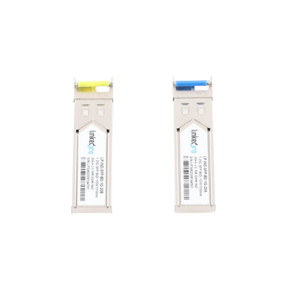 Transceptores Ópticos Industriales Bidireccionales SFP (Mini-Gbic) / Monomodo 1310 & 1550 nm / 1.25 Gbps / 1000BASE-BX / Conector LC/UPC Simplex / DDM / Hasta 20 km / 2 Piezas