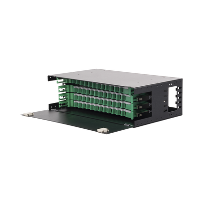 Distribuidor de Fibra Óptica con Bandejas Deslizables, Vacío, 19 Pulgadas (48.26 cm), Acepta 48 Adaptadores LC Duplex o LC Simplex o 48 SC Simplex, 3U