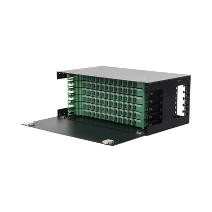 Distribuidor de Fibra Óptica con Bandejas Deslizables, Vacío, 19 Pulgadas, Acepta 72 Adaptadores LC Duplex o LC Simplex o 72 SC Simplex, 4U