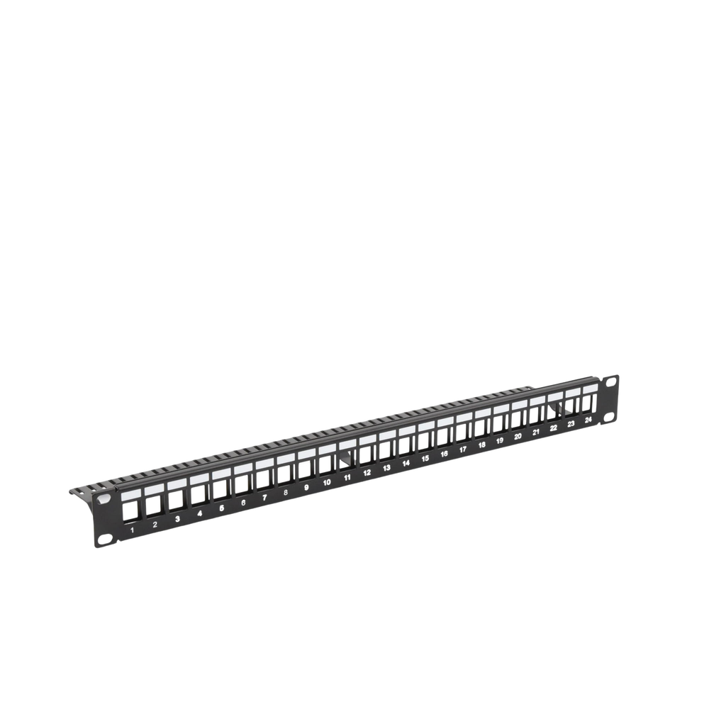 Patch Panel Modular sin Blindaje de 24 Puertos, 1U, con Barra para Organizar Cable