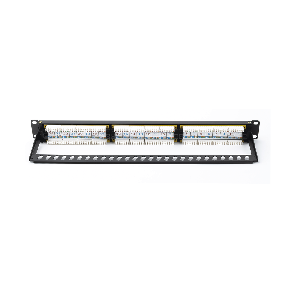 Panel de Parcheo de Impacto (110) UTP de 24 Puertos Cat6A, 19 Pulgadas (48.26 cm), con Barra para Organizar Cables y Espacio para Etiqueta