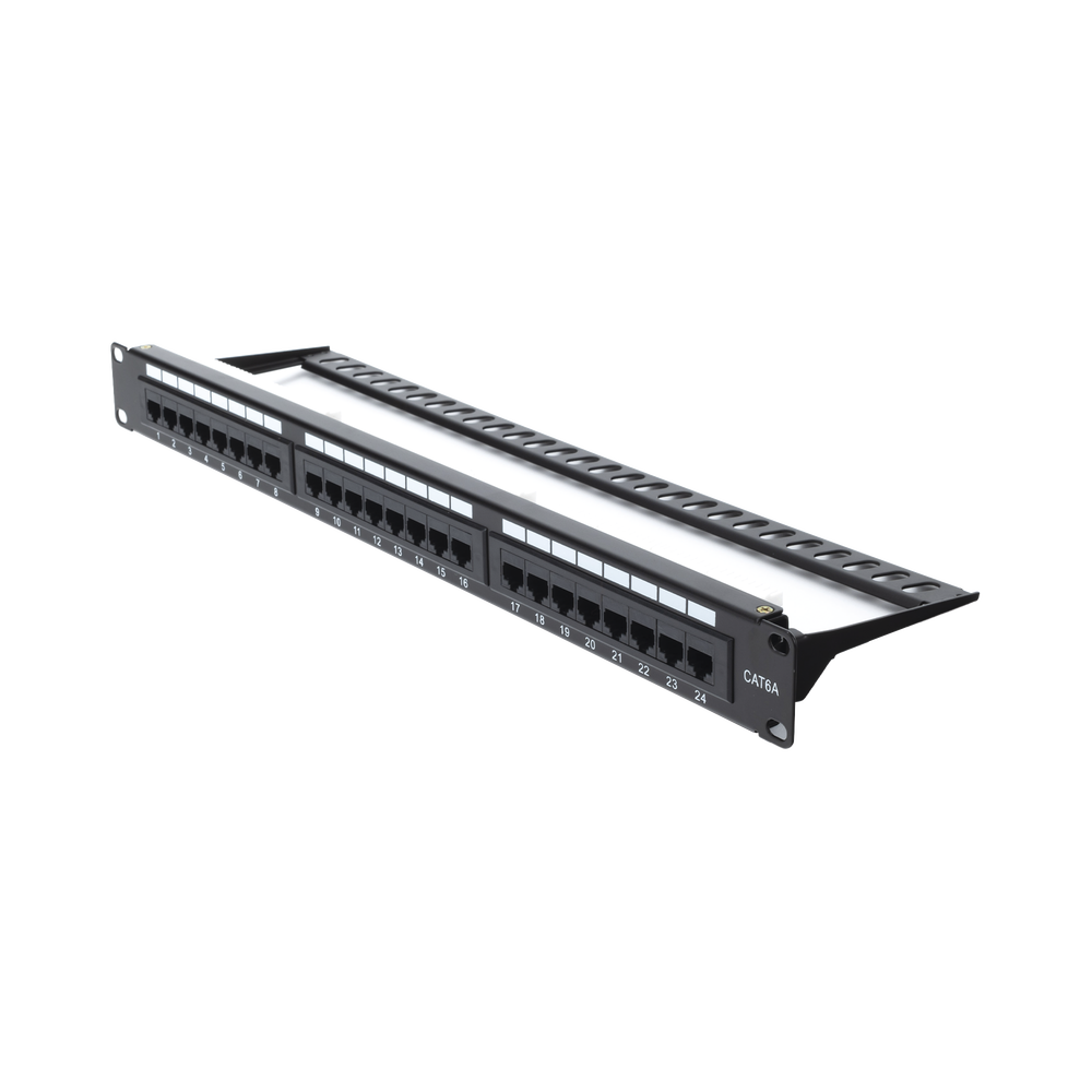 Panel de Parcheo de Impacto (110) UTP de 24 Puertos Cat6A, 19 Pulgadas (48.26 cm), con Barra para Organizar Cables y Espacio para Etiqueta
