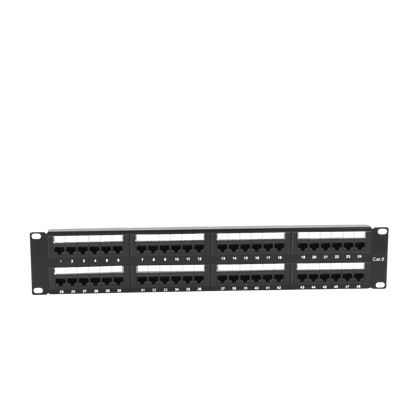 Panel de Parcheo de Impacto (110) UTP de 48 Puertos Cat6, 19 Pulgadas (48.26 cm), 2U, con Barra para Organizar Cable