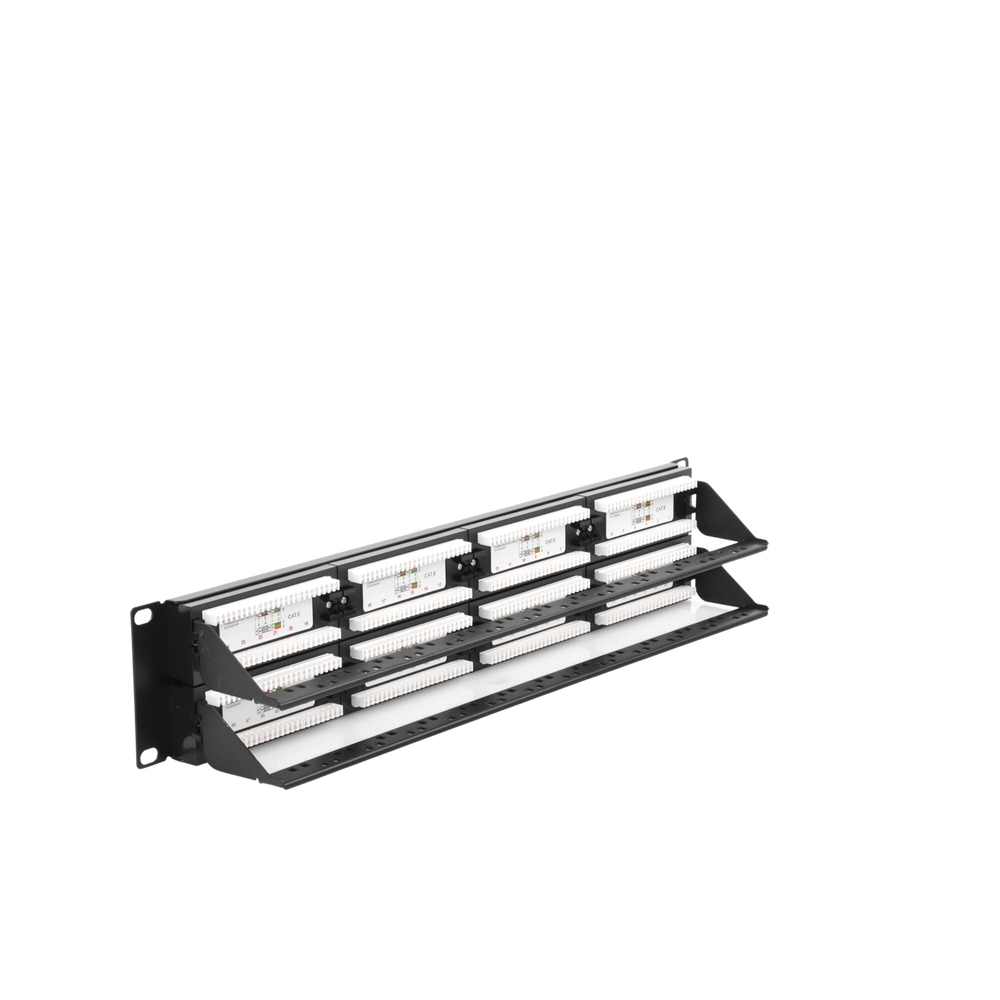 Panel de Parcheo de Impacto (110) UTP de 48 Puertos Cat6, 19 Pulgadas (48.26 cm), 2U, con Barra para Organizar Cable