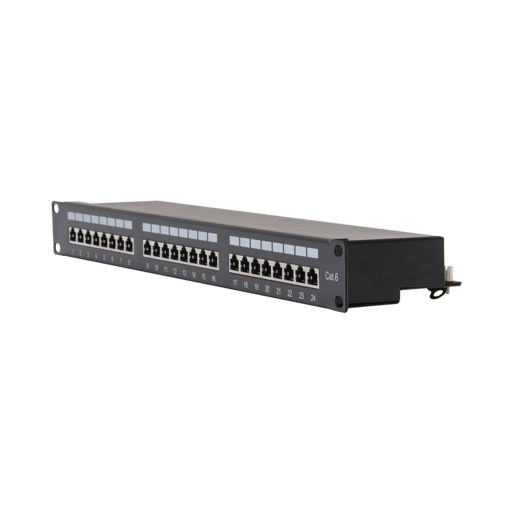 Panel de Parcheo de Impacto (110) Blindado (STP) de 24 Puertos Cat6, 19 Pulgadas