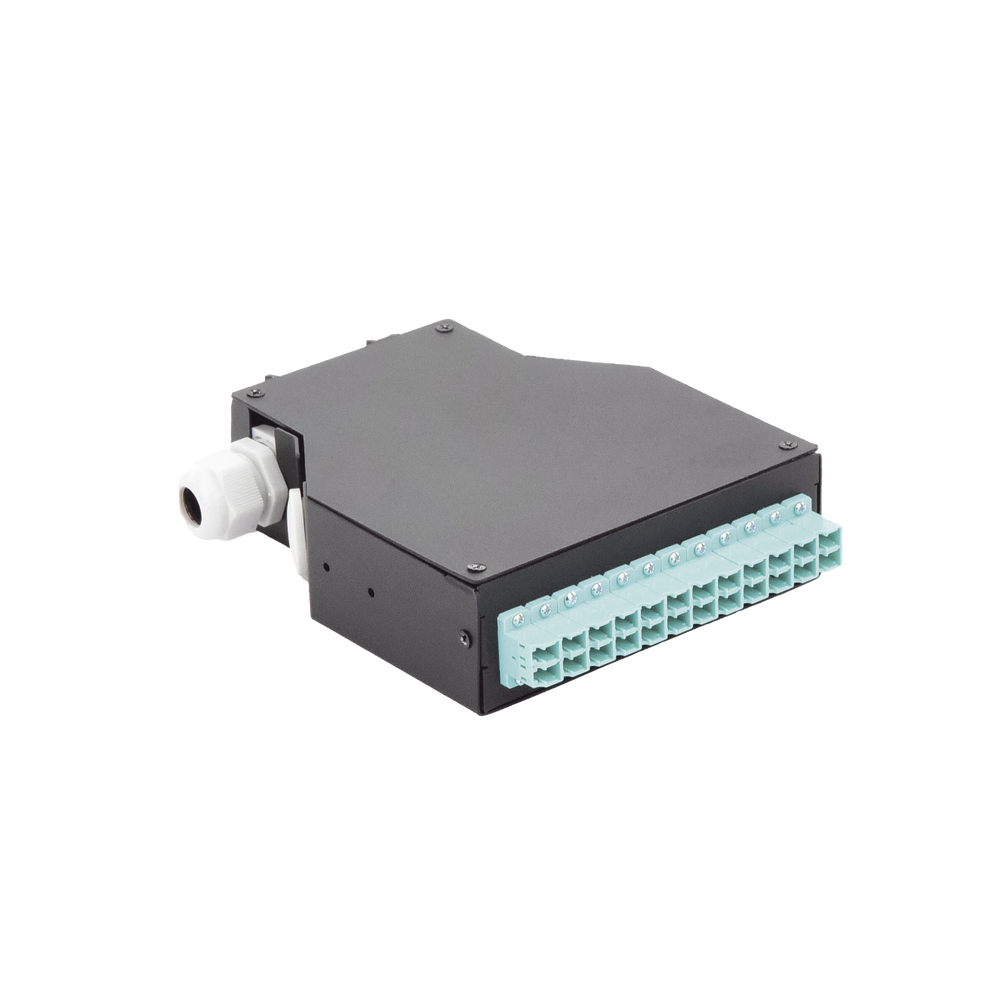 Distribuidor de Fibra Óptica para Riel Din, 12 Acopladores LC/UPC Duplex Multimodo con Charola de Empalme