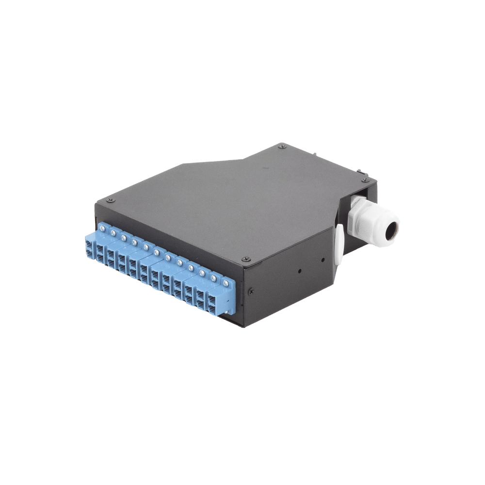Distribuidor de Fibra Óptica Para Riel Din, 12 Acopladores LC/UPC Duplex Monomodo con Charola de Empalme