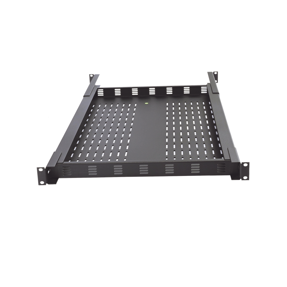 Charola Ventilada para Soportar Equipos en Rack, Profundidad Ajustable de 495 a 965 mm, 1U, Color Negro