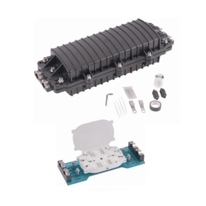Caja de Distribución de Fibra Óptica Horizontal, Hasta 96 Empalmes, Exterior IP68, 2 Puertos de Entrada y Salida