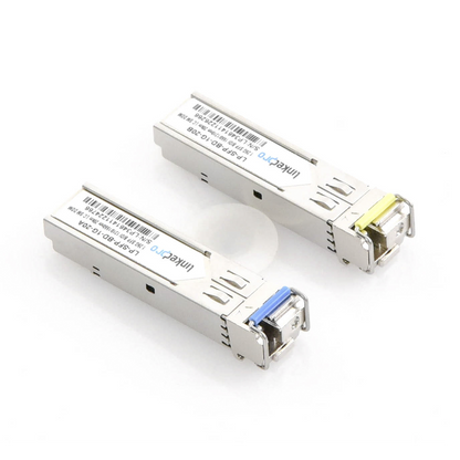 Transceptores Ópticos Bidireccionales SFP (Mini-Gbic) / Monomodo 1310 & 1550 nm / 1.25 Gbps / 1000BASE-BX / Conector LC/UPC Simplex / DDM / Hasta 20 km / 2 Piezas
