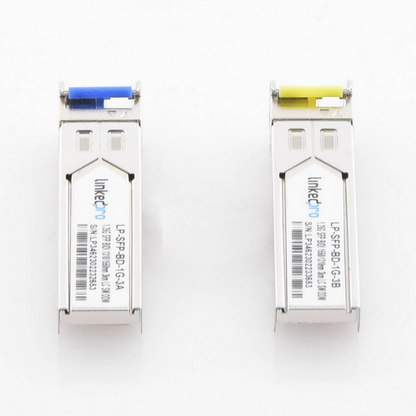 Transceptores Ópticos Bidireccionales SFP (Mini-Gbic) / Monomodo 1310 & 1550 nm / 1.25 Gbps / 1000BASE-BX / Conector LC/UPC Simplex / DDM / Hasta 3 km / 2 Piezas