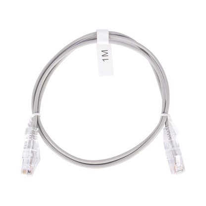 Cable de Parcheo Slim UTP Cat6 - 1 Metro (3.28 Pies), Gris, Diámetro Reducido (28 AWG)