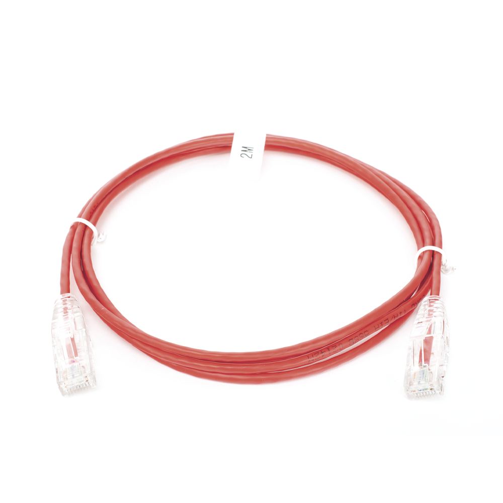 Cable de Parcheo Slim UTP Cat6 - 2 Metros (6.56 Pies) Rojo Diámetro Reducido (28 AWG)
