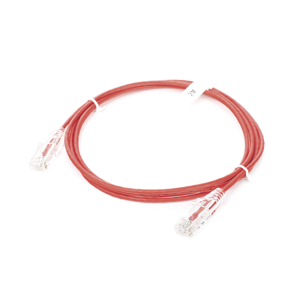 Cable de Parcheo Slim UTP Cat6 - 2 Metros (6.56 Pies) Rojo Diámetro Reducido (28 AWG)