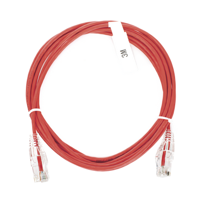 Cable de Parcheo Slim UTP Cat6 - 3 Metros (9.84 Pies) Rojo Diámetro Reducido (28 AWG)