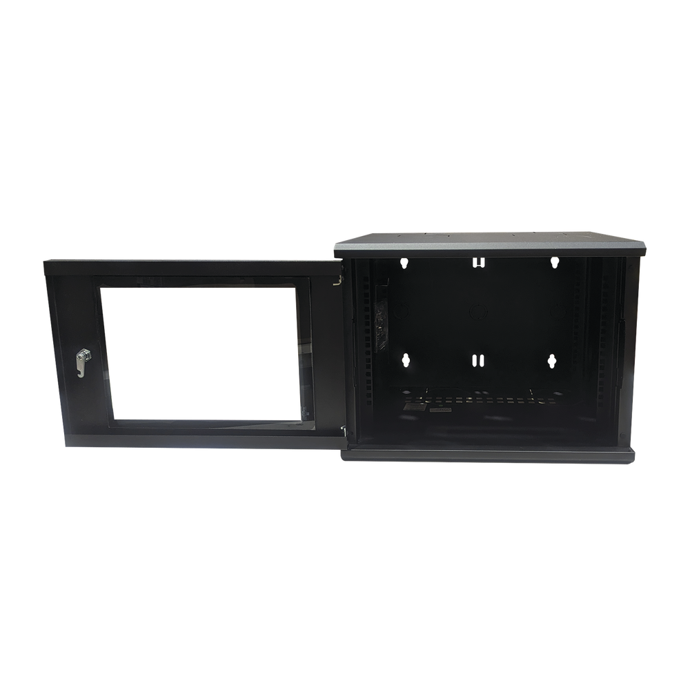 Gabinete de Montaje en Pared, Con Puerta de Cristal, de 19in, 6UR, Color Negro