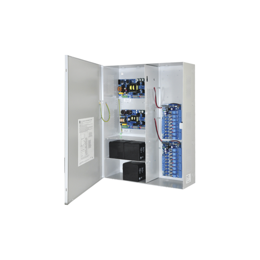 Fuente de poder DUAL ALTRONIX de 12 Vcc @ 9.3 Amper, y 24 Vcc @ 9.6 Amper con 16 salidas, con capacidad de batería de respaldo, requiere batería, para aplicaciones de control de acceso, alarmas, CCTV, con voltaje de entrada en 120 Vca