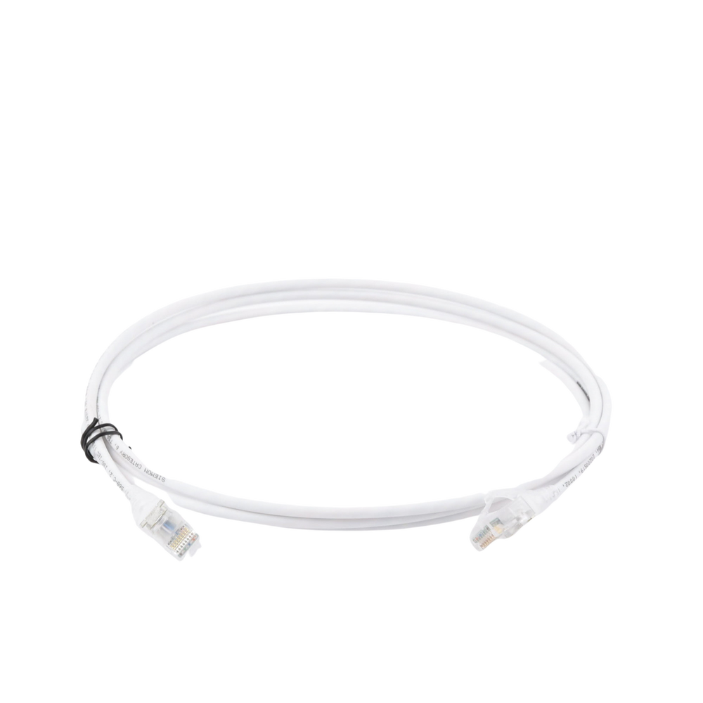 Patch Cord MC6 Modular Cat6 UTP, CM/LS0H, 2.13 Metros (7 Pies), Color Blanco, Diámetro Reducido (28AWG), Versión Bulk (Sin Empaque Individual)