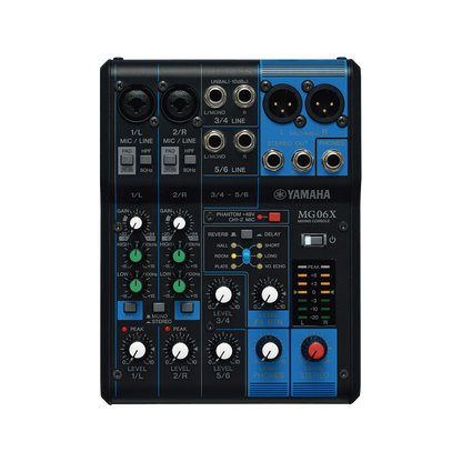 Mezcladora de Audio | 6 Canales | 2 entradas de micro/6 de línea (2 mono + 2 estéreo) | Efectos Integrados | Alimentación Phantom