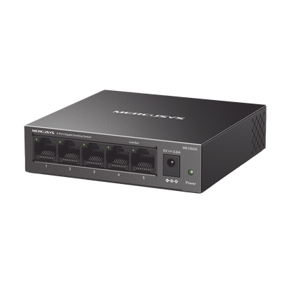 Switch NO Administrable / Para escritorio / Carcasa de metal / 5 puertos 10/100/1000 Mbps / Diseño Compacto / Plug and Play