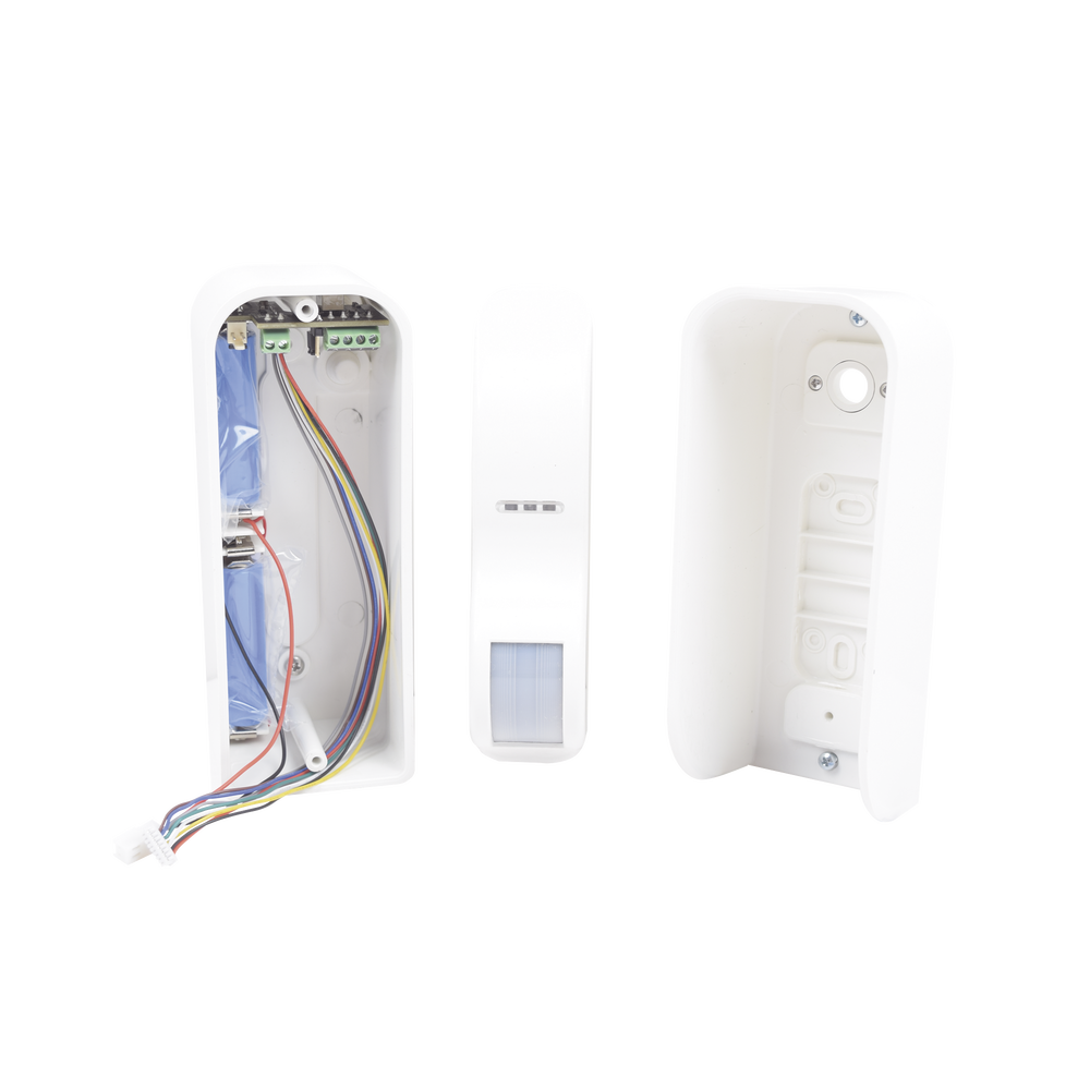 Sensor de Movimiento Tipo Cortina / 100 % Exterior / Alimentado por baterias / Doble tecnologia MW & PIR / Compatible con cualquier panel de alarma