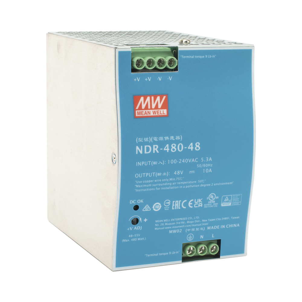 Fuente de Poder Industrial de 480W, salida 48 Vcc, para montaje en riel Din