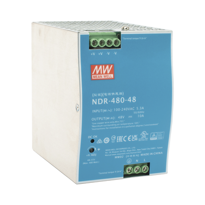 Fuente de Poder Industrial de 480W, salida 48 Vcc, para montaje en riel Din