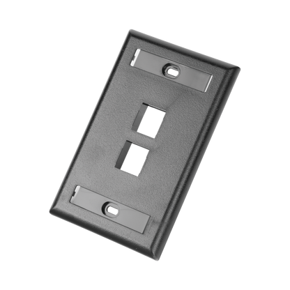 Placa de Pared Vertical, Salida Para 2 Puertos Keystone, Con Espacios Para Etiquetas, Color Negro
