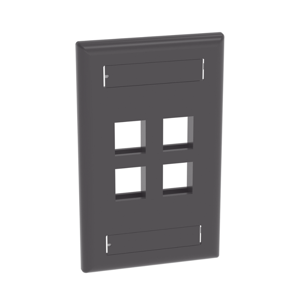 Placa de Pared Vertical, Salida Para 4 Puertos Keystone, Con Espacios Para Etiquetas, Color Negro