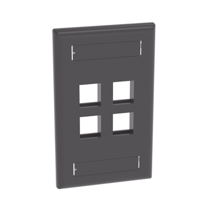Placa de Pared Vertical, Salida Para 4 Puertos Keystone, Con Espacios Para Etiquetas, Color Negro