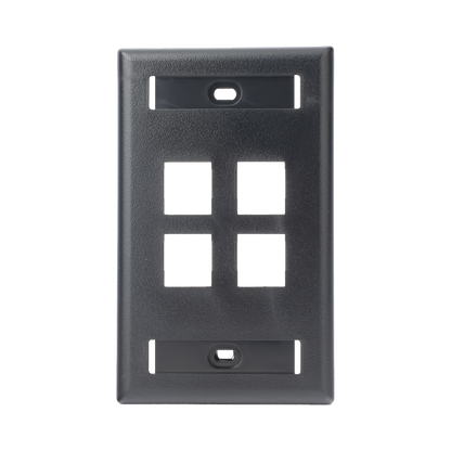 Placa de Pared Vertical, Salida Para 4 Puertos Keystone, Con Espacios Para Etiquetas, Color Negro