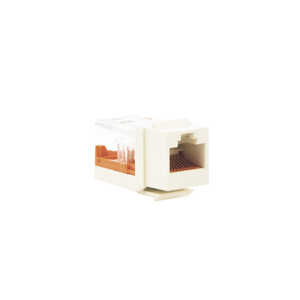 Conector Jack Estilo Leadframe, Tipo Keystone, Categoría 5e, de 8 Posiciones y 8 Cables, Color Blanco Mate