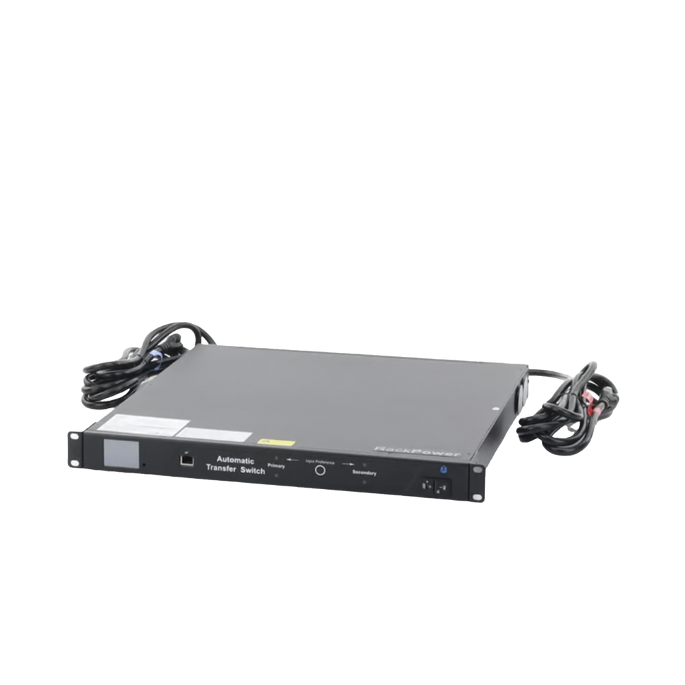 PDU Monitoreable de Transferencia Automática ATS (Fuente Redundante), Con 10 Salidas 5-15R, Enchufes de Entrada NEMA 5-15P, Instalación Horizontal de 19in, 1UR, 15 Amp, 120 Vca