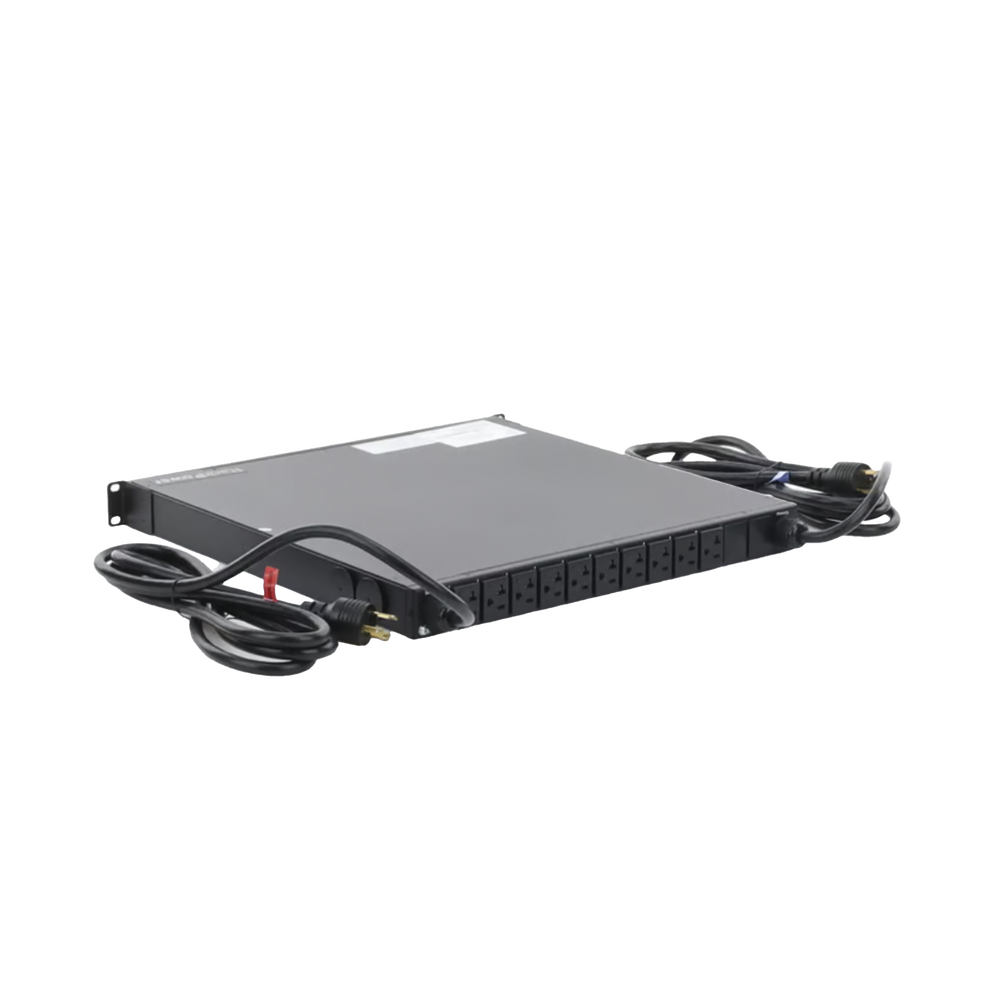 PDU Monitoreable de Transferencia Automática ATS (Fuente Redundante), Con 10 Salidas 5-15R,   Enchufes de Entrada L5-20P, Instalación Horizontal de 19in, 1UR, 20 Amp, 120 Vca